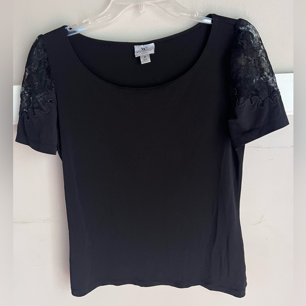 Worthington Black Top with Lace Sleeves Size M
